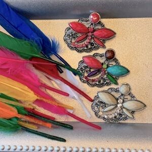 VINTAGE STONE & RHINESTONE FIREFLY BROOCHES